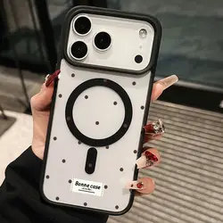 Elegant Polka Dot Wireless Charging Phone Case - Durable Acrylic Cover - iPhone 15 Plus (HE - T2944)