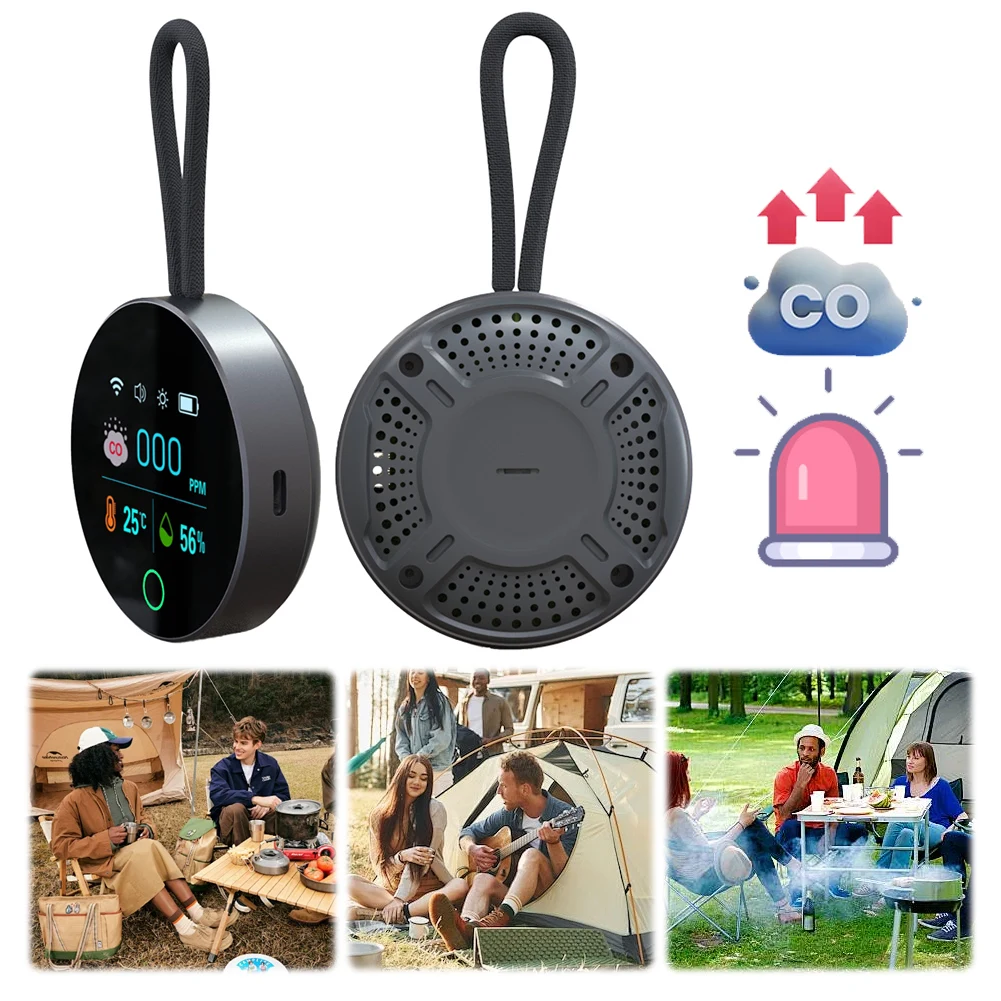 3 In 1 Carbon Monoxide Detector with Magnetic Suction CO Air Quality Monitor 1000mAh CO Temperature Humidity Detector for Travel