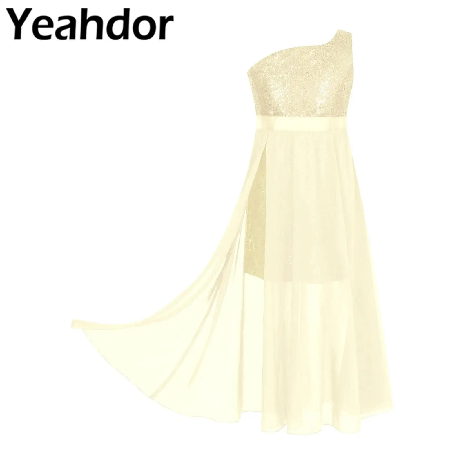 

Flower Girl Wedding Dress Sparkly Sequin Birthday Party Gown Teens Princess Kids Dress for Girls One-Shoulder Sleeveless Dress