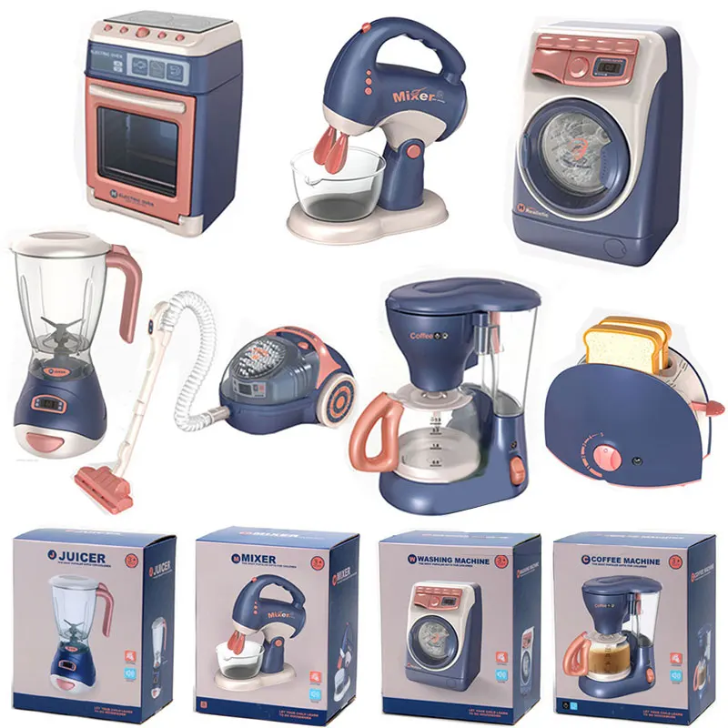 Pretend Kitchen Toys Pretend Kitchen Play Toys Electric Vacuum Cleaner Water Sweeper Household Juicer Dispenser Washing Machine Light Tools Kids