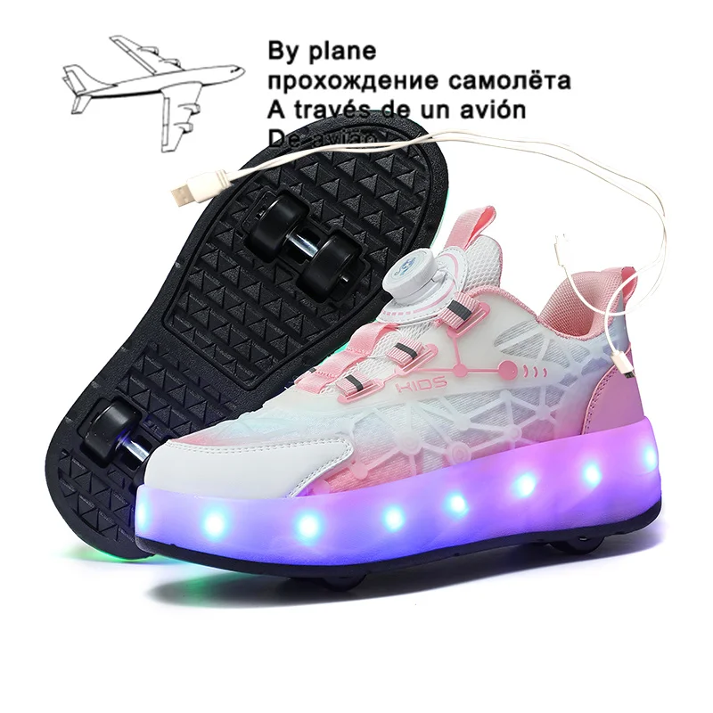 

EUR 30-40 NEW Children Junior Roller Skate Shoes Kids Sneakers With four 2023 Boys Girls Wheels Shoes Adult Casual boys Shoes