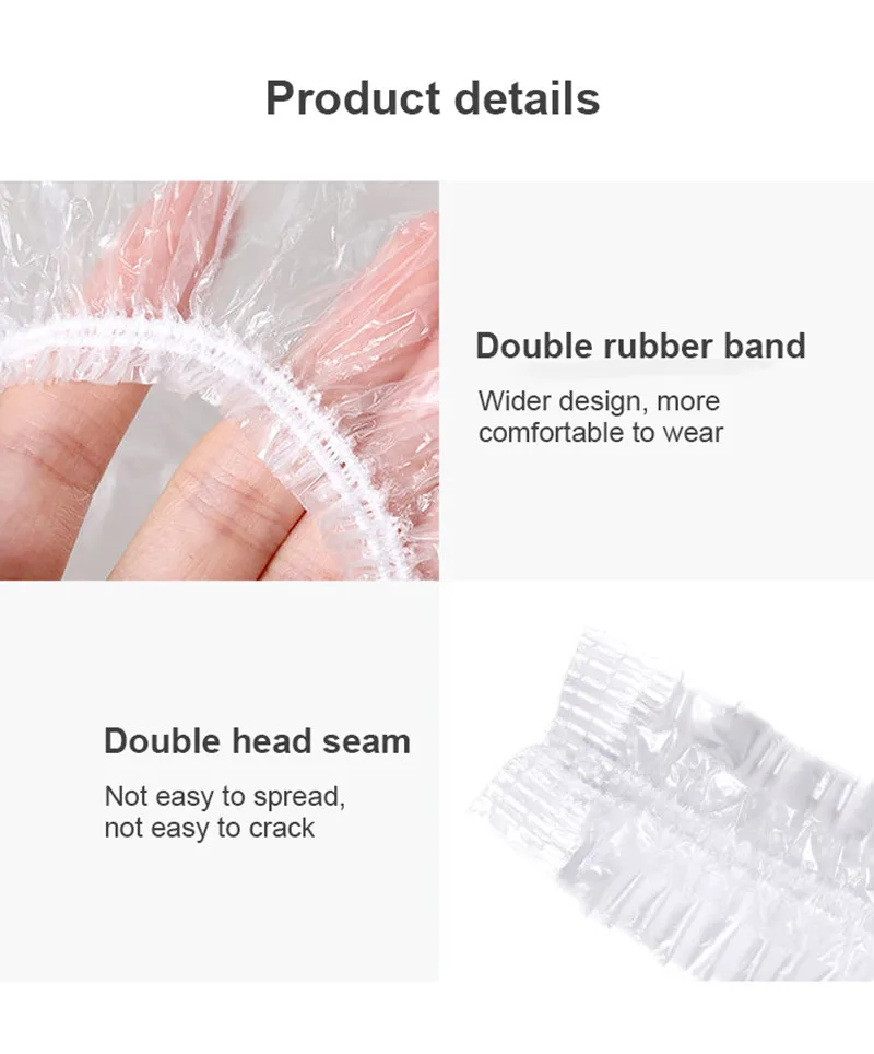 Disposable Shower Cap Plastic Hair Bath Hat Elastic Women Waterproof Caps For Spa Salon Hotel Hair Dye Bathroom Rosa Kitchen 6