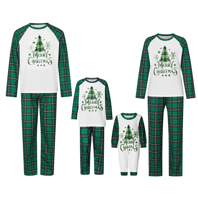 Matching Family Christmas Pajamas Set with Reindeer Print Tops and Red Plaid Pants - Cozy Winter Sleepwear for the 2