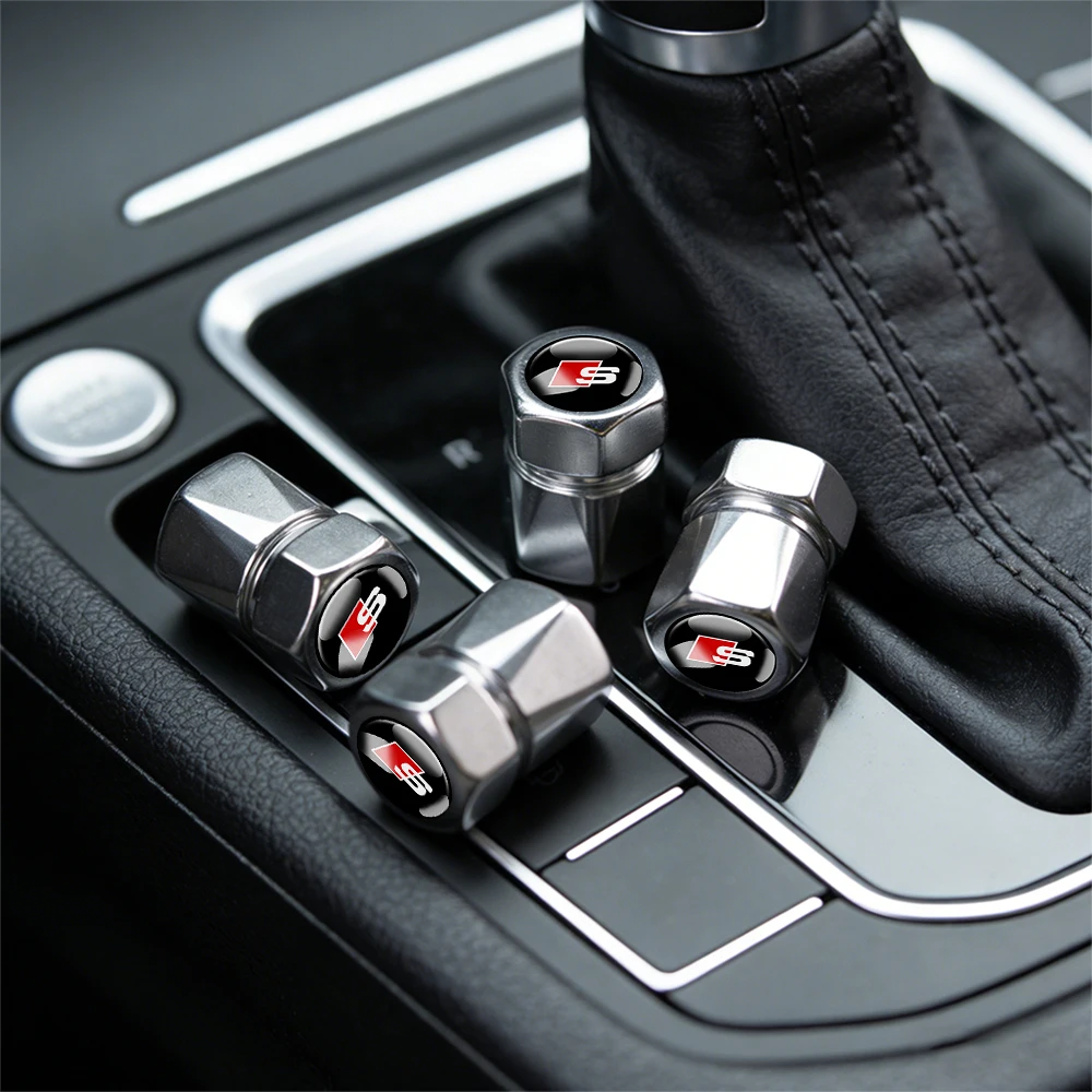 Set of 4 Premium Aluminum Tire Valve Caps with Diamond Design - Waterproof and Dustproof Auto Accessories