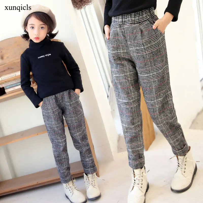 New Children Pants for Girls Plaid Trousers Teenager Casual Pants Outwear Baby Girl Clothing Spring Autumn