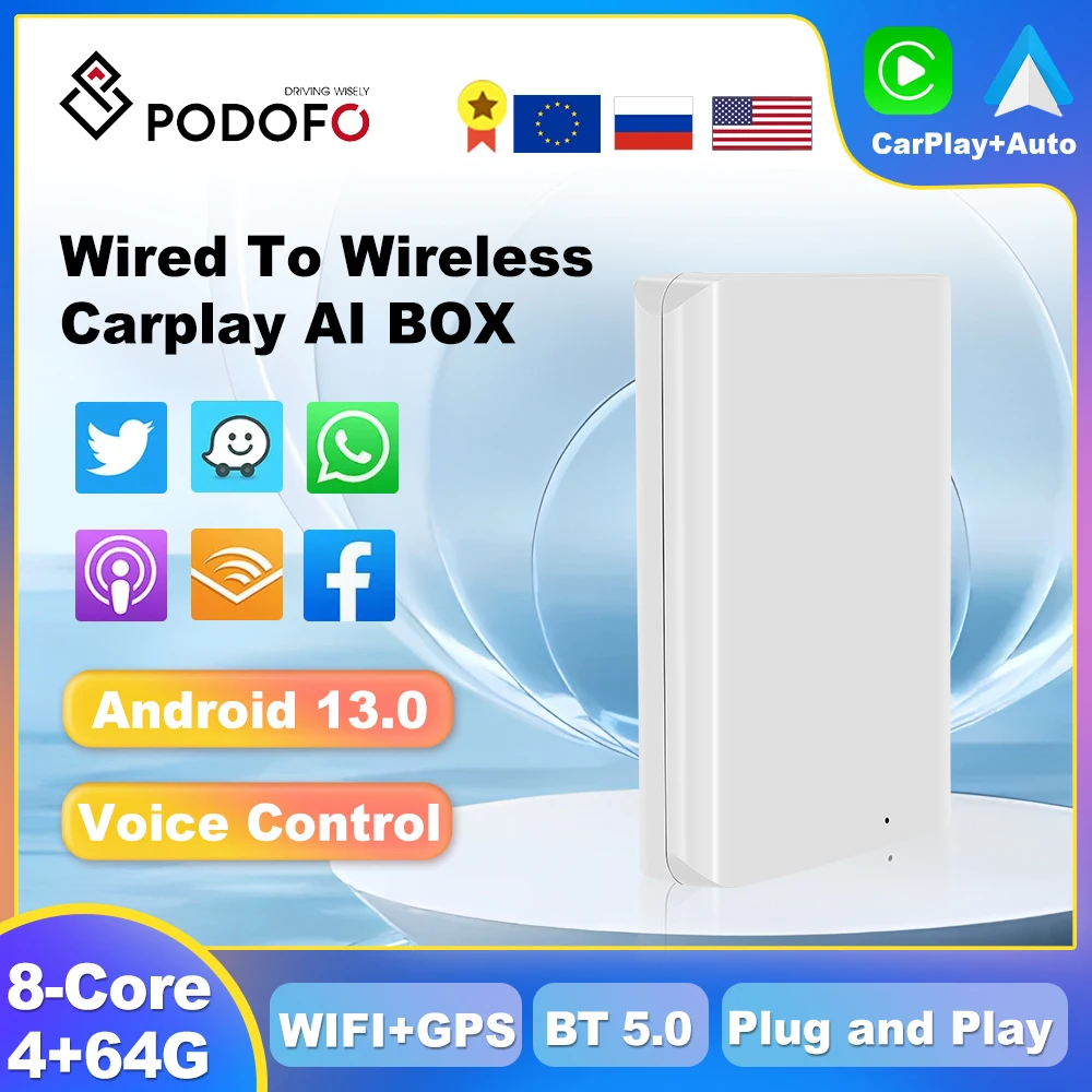 

Podofo Carplay Ai Box Android 13.0 Wireless Android Auto CarPlay 8-Core 2.0GHz 4GB+64GB For Car With OEM CarPlay