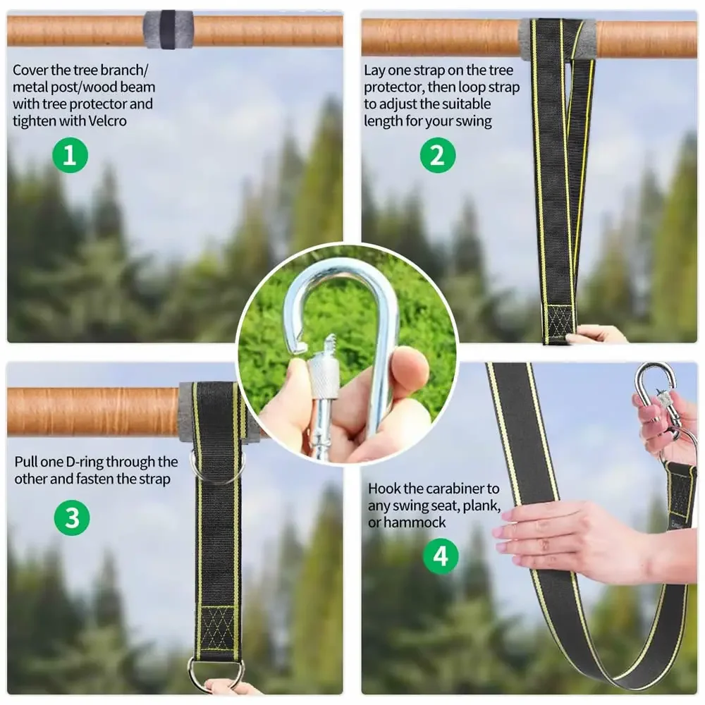 Easy & Fast Installation Tree Swing Hanging Kit Swing Straps Tree Protectors with Safer Lock Carabiners Swivel To Choose 4