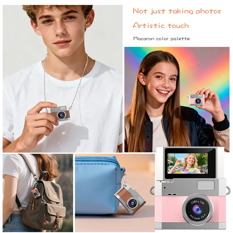 Compact Retro-Style Mini Digital Camera with Flip Selfie Screen and LED Fill Light