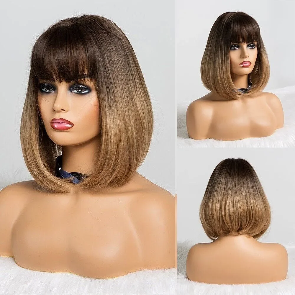 

Парик Лолита короткий Омбре Боб смешанные коричневые прямые синтетические челки термостойкий женский парик для косплея