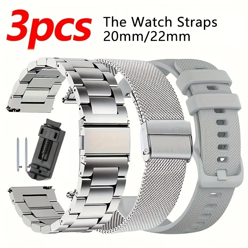 Premium 3-Piece Stainless Steel Milanese Smartwatch Strap Set - Metal Wristbands