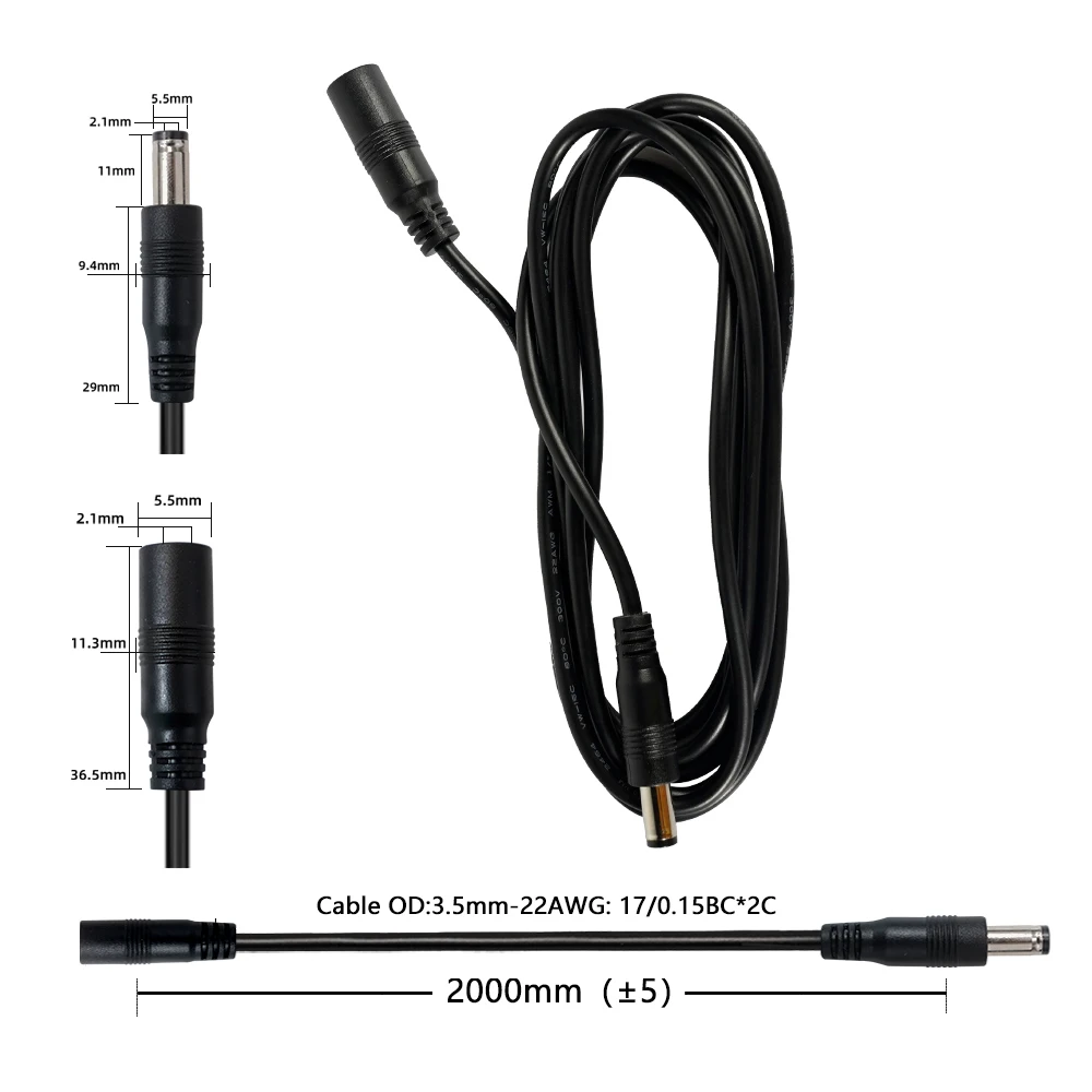 스마트 조명, 카메라 및 보안 장치용 5521mm DC 연장 케이블; 스마트 홈 및 자동화 장비용 DC 전원 케이블