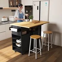 Hot sale!Rolling Mobile Kitchen Island Table With Storage Drop Leaf Countertop Power Socket Wheel Black Model 12 3