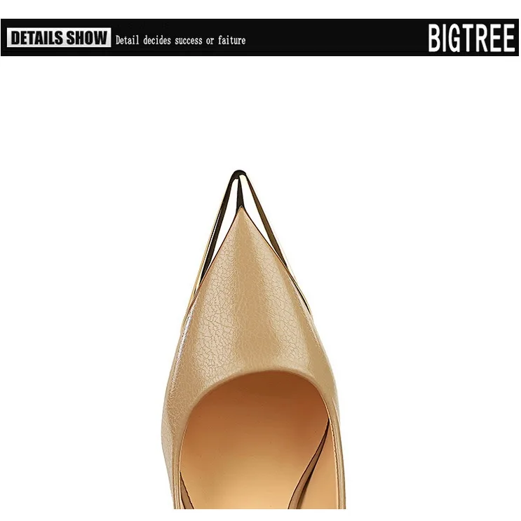 Shoes Metal Pointed Tip Women Pumps Fashion High Heels Ladies Shoes Stilettos Heels Pu Leather Female Pumps New