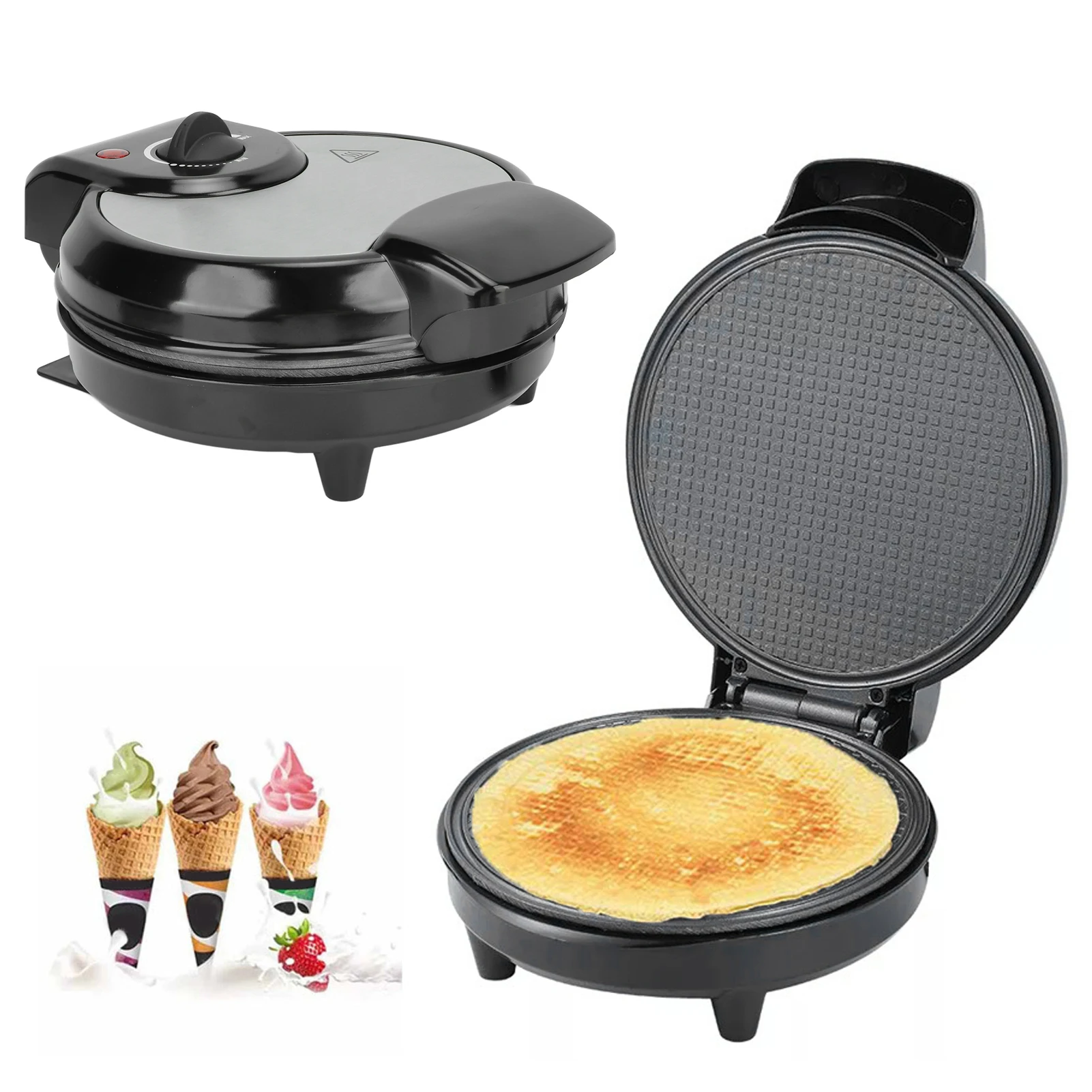 Waffle Cone Maker Waffle Cone and Bowl Maker Homemade Ice Cream Cone Iron Machine Waffle Maker Kitchen Appliance 220V EU Black 6
