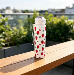 Charming Bow & Blossom Water Bottle - Premium Minimalist Design, Spacious, Lightweight, and Leakproof - 750ML (Strawberry A)