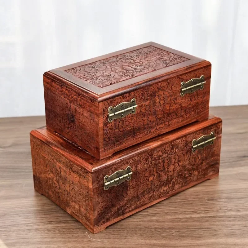 Luxury Carved Password Jewelry Box Storage Organizer Case Red Sandalwood Vintage Jewelry Storage Box Earrings Display Gift Ideas - Image 5