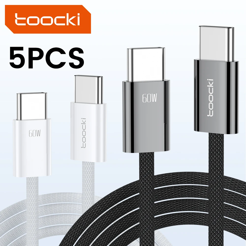 Toocki 5 Cavi USB C A USB C 60W, In Silicone Flessibile, 1m+2m+3m, PD 3.0, Per IPhone 15, IPad Pro, Galaxy S24, MacBook, Bianco