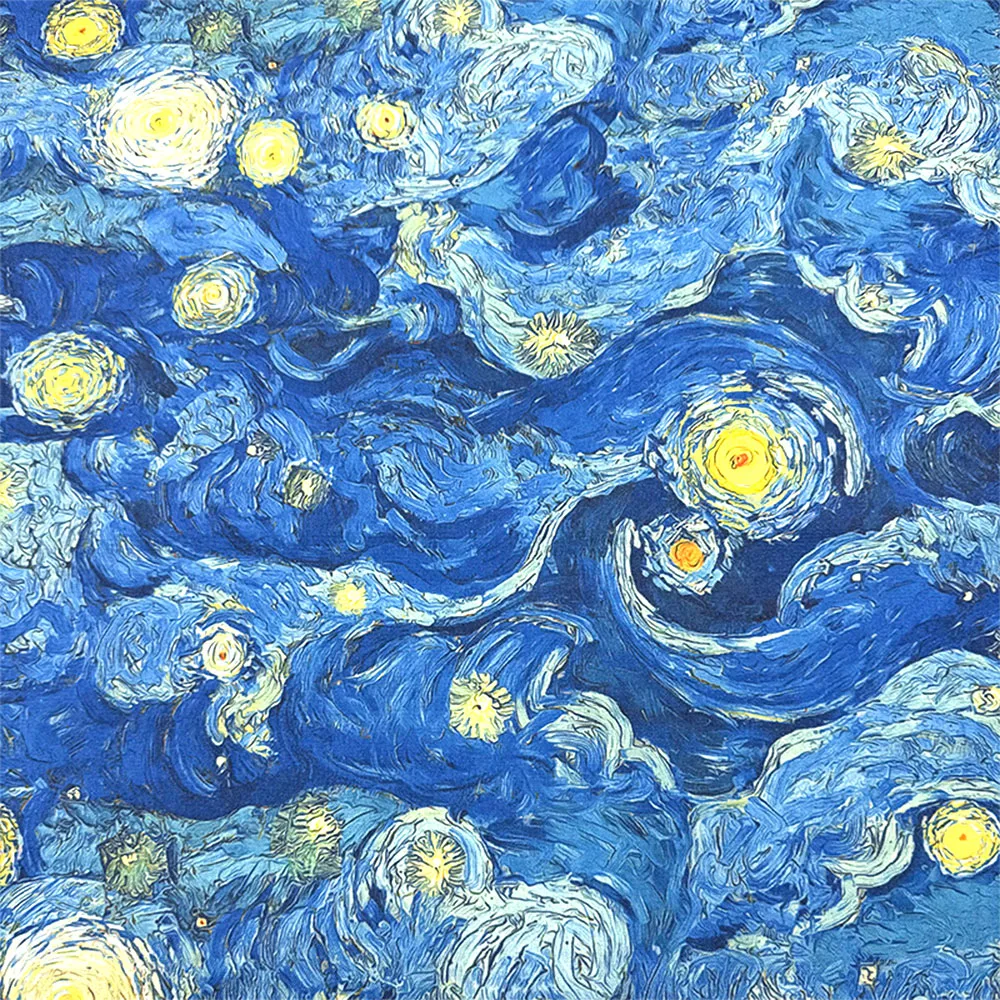 Van Gogh Inspired Starry Sky Cotton Print Fabric - 145x50cm for DIY Projects and Home Decor