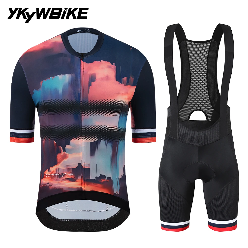 YKYWBIKE Men's Cycling Jersey Sets Bib Short Suit Short Sleeve Bicycle Clothes Road Bike Jersey Bib Shorts Cycling Clothing 2