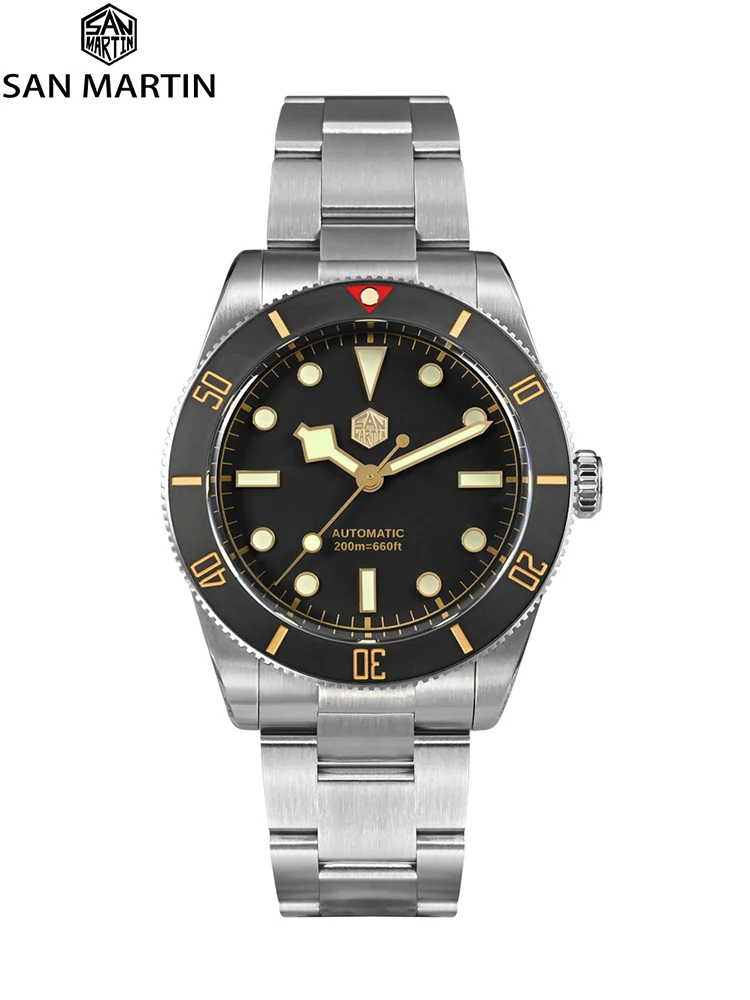 San Martin Nuovo 37Mm Nh35 Diver Watch Vintage Sports Style Mens Watchs Bead Blasted Bezel Automatic Mechanical 20 Bar Lum Sn0138G