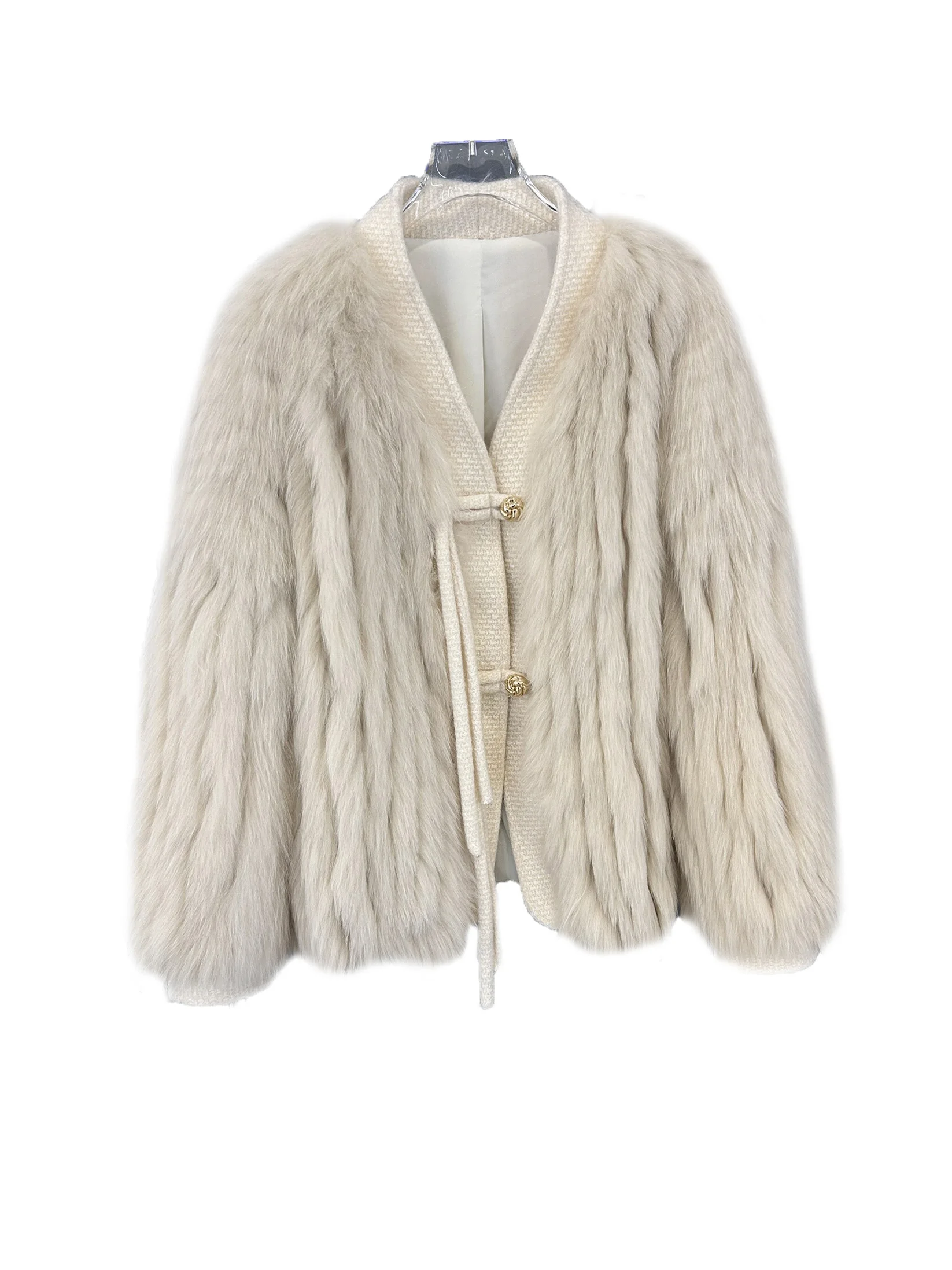 

Fur coat V collar short loose version fringe single-breasted design warm and comfortable 2024 winter new 0105