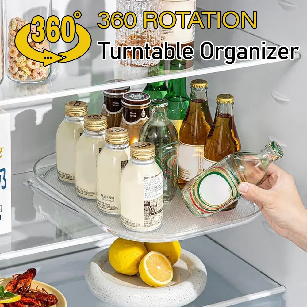 Turntable Organizer Lazy Susan Refrigerator 360 Rotatable Rectangle Storage Rack Kitchen Cabinet