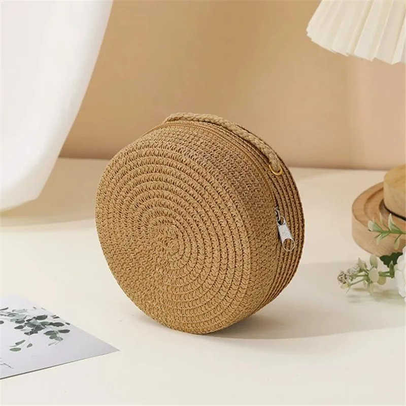 Woven Straw Handwoven Women’s Shoulder Bag, Fashion Solid Color Crossbody Purse with Lock Closure