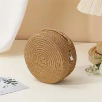 Woven Straw Handwoven Women’s Shoulder Bag, Fashion Solid Color Crossbody Purse with Lock Closure