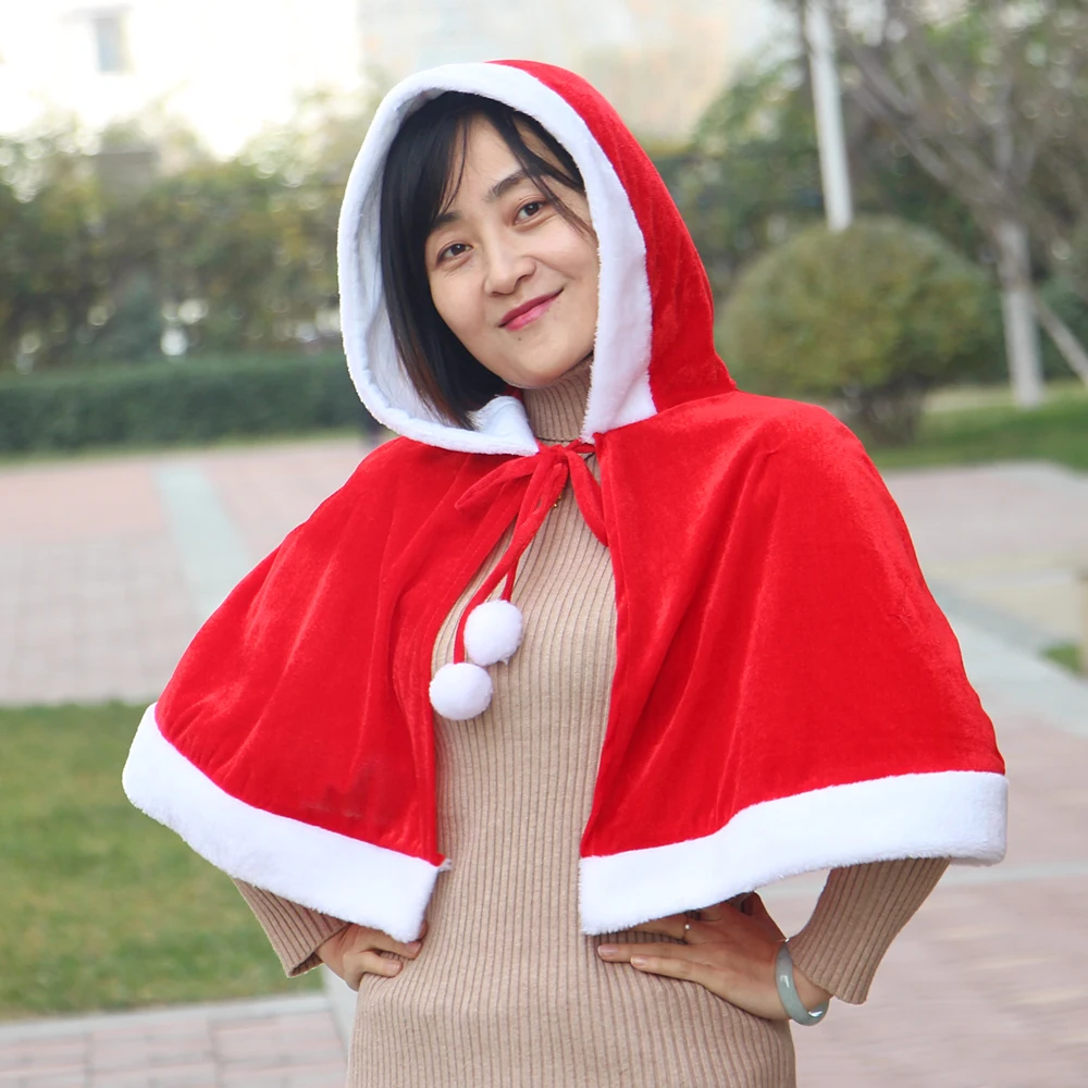 

Christmas Shawl Cloak with Hat Christmas Santa Cape Large Red Gold Velvet Hooded Cloak Cosplay