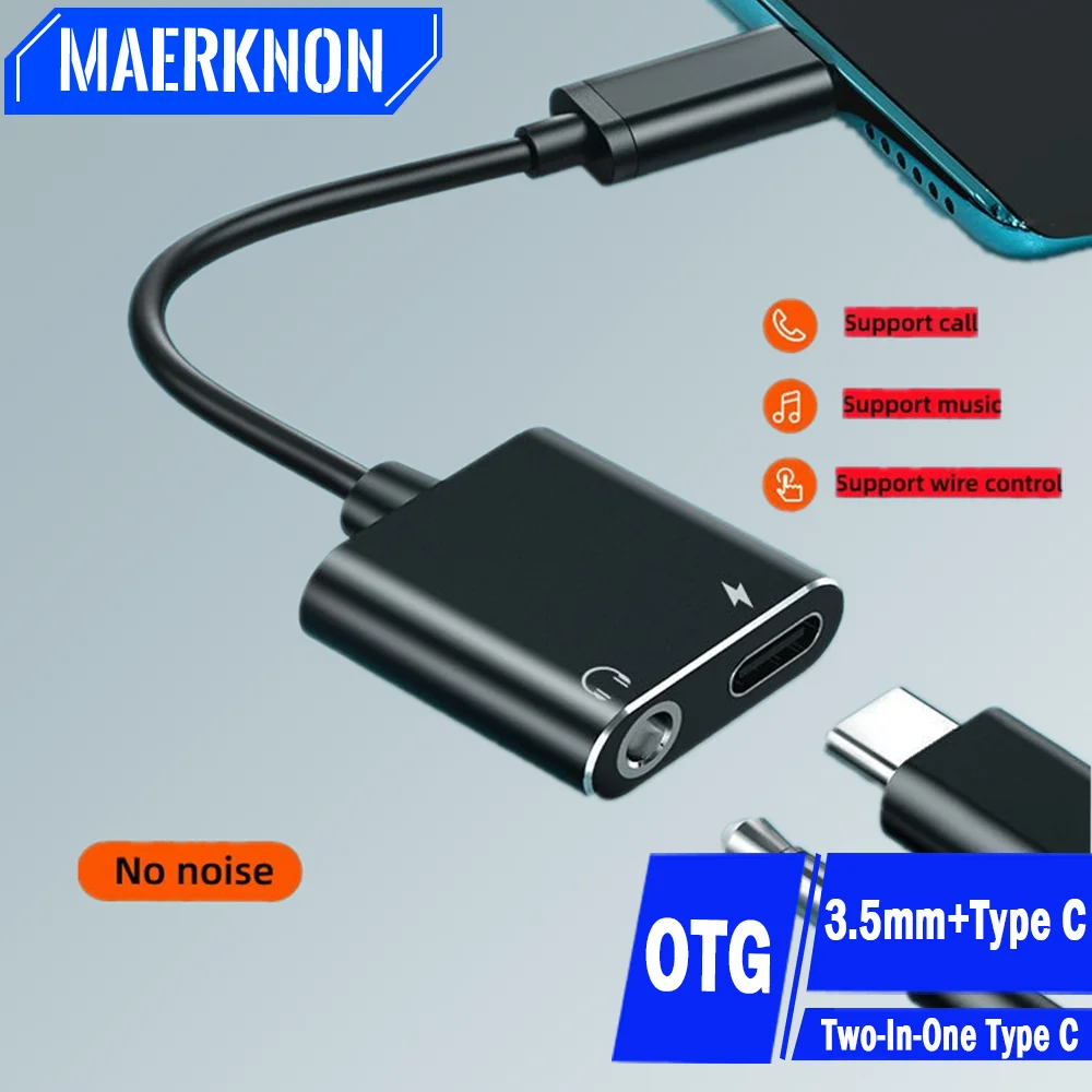 2 in 1 Audio Adapter Type C To 3.5mm Jack Charging Aux OTG Adapter For Samsung Xiaomi 12 Huawei Wired Earphone Converter