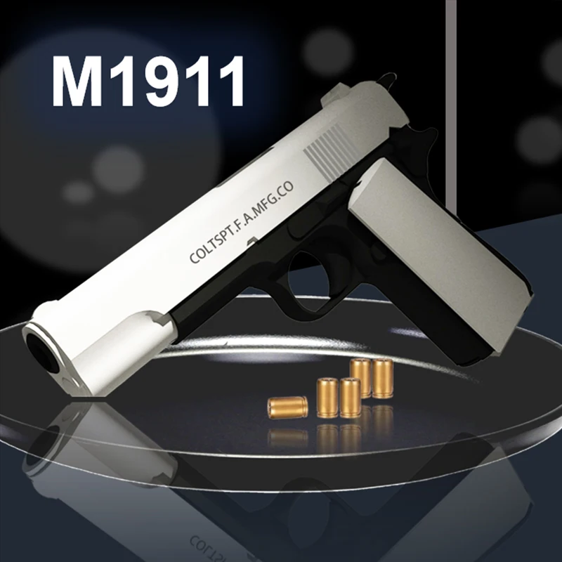 New.All Black M1911 Colt Toy Gunman Gun, Soft Bullet Shell, Catapult Blaster, Manual Air Gun Launcher, Boys Shooting Game 14+y 6