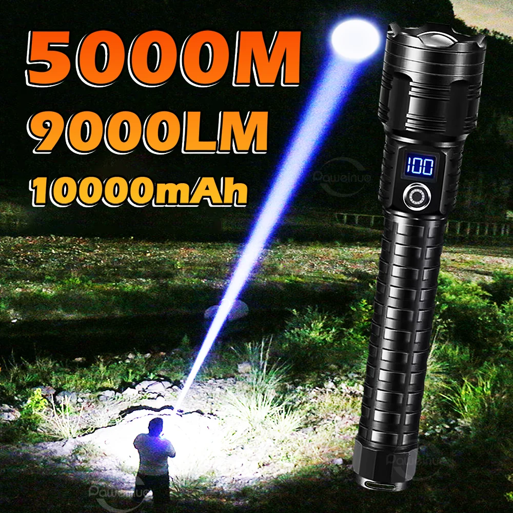 Usb 충전식 강력한 LED 손전등 울트라 브라이트 랜턴 10000mAh 배터리 토치 램프와 슈퍼 높은 전원 Led 손전등