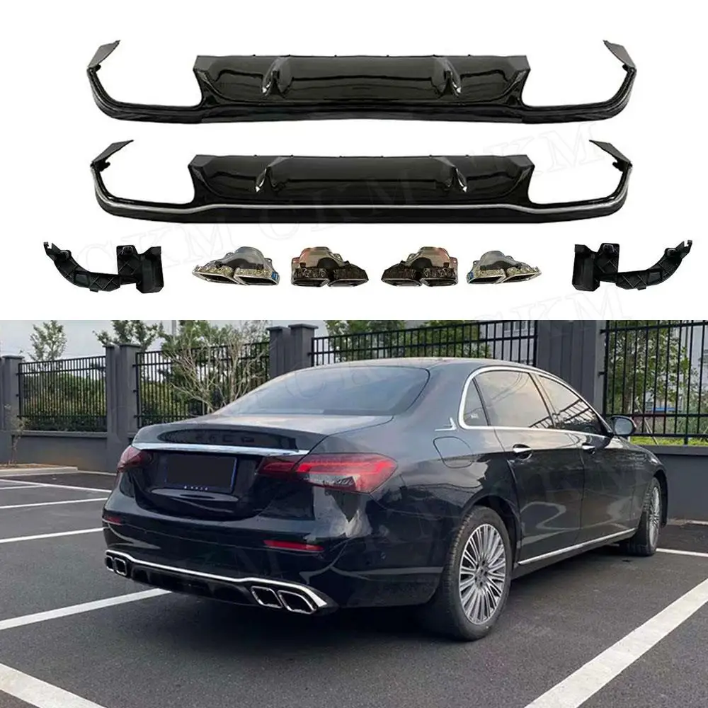 

W213 Gloss Black Rear Bumper Lip Diffuser with Exhaust Tips for Mercedes Benz E Class E300 Standard 2016 - 2021 + Not AMG