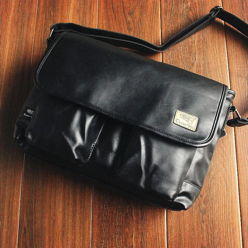 Designer Handbags Men's 14 Inch Laptop Bag Male PU Leather Messenger Bags Men Travel School Bags Leisure Shoulder Bags Free Ship