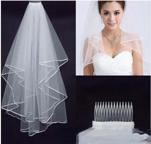 Wedding Veils White Two Layer Lace Flowing Wedding Accessories Wholesale Wedding Veils Bridal Accesories black white lace bridal veils with comb short two layer elegant wedding veils for bride cosplay costume hair accessories