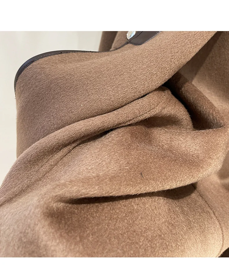 hooded puffer jacket "Anfiouna" 21 autumn and winter new sheepskin wrapped scarf design double-sided cashmere long tweed coat women hooded puffer jacket