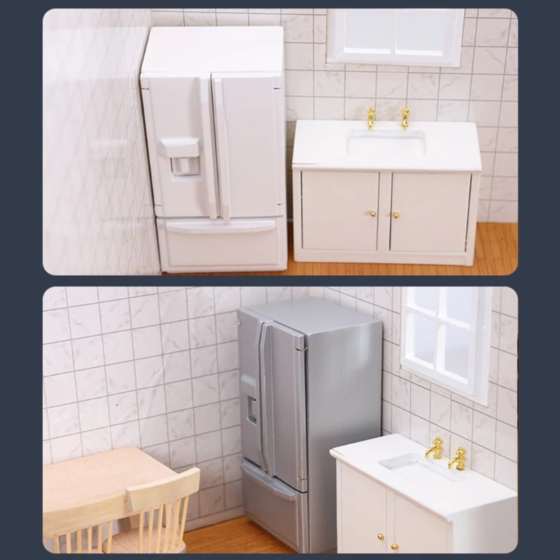 1:12 Dollhouse Miniature Fridge Model Furniture Scaled Refrigerator Simulation Freezer Drink Bar Dollhouse Accessories