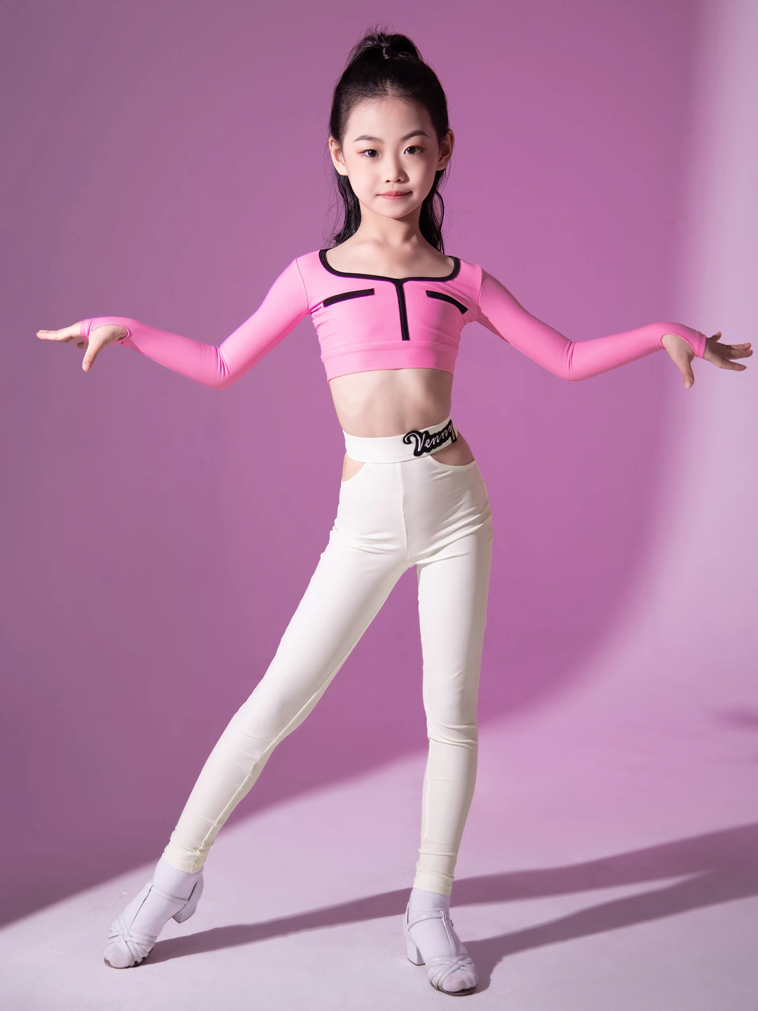 VENNY Latin dance dress separate long sleeve training dress for girls and children professional tight dance pants