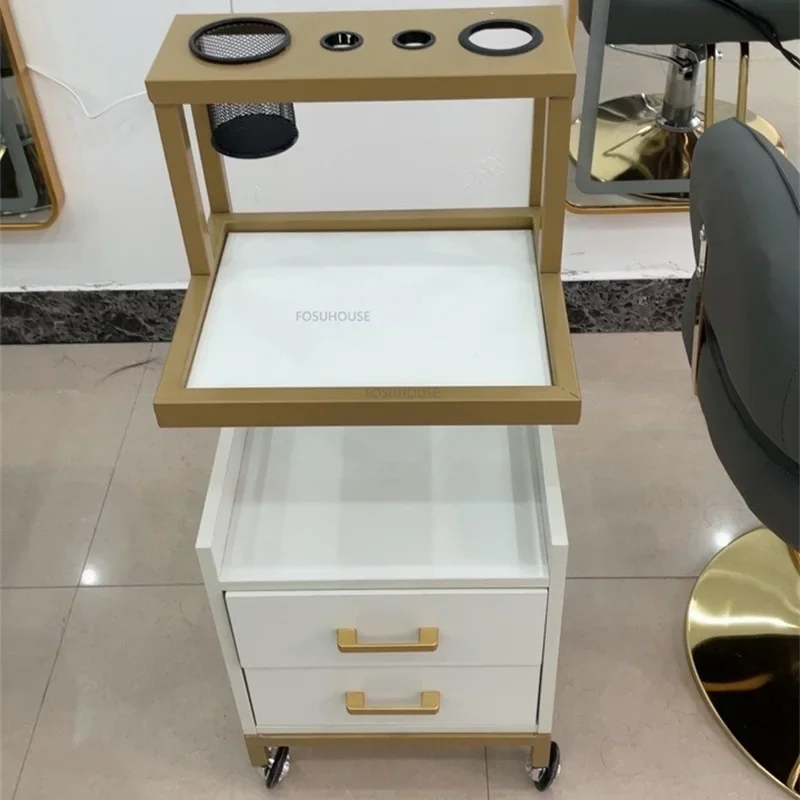 Modern Iron Salon Trolley Barber Shop Auxiliary Cart with Wheels Storage Multifunction Salon Furniture for Beauty