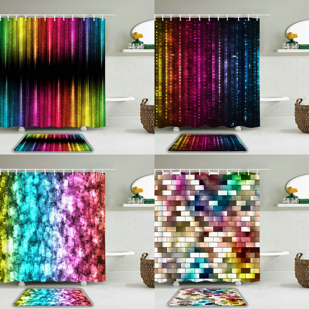 

2pc/set Colorful Shiny Dream Printed Shower Curtain Set And Rug Bathroom Waterproof Fabric For Toilet Non-slip Mat Home Decor