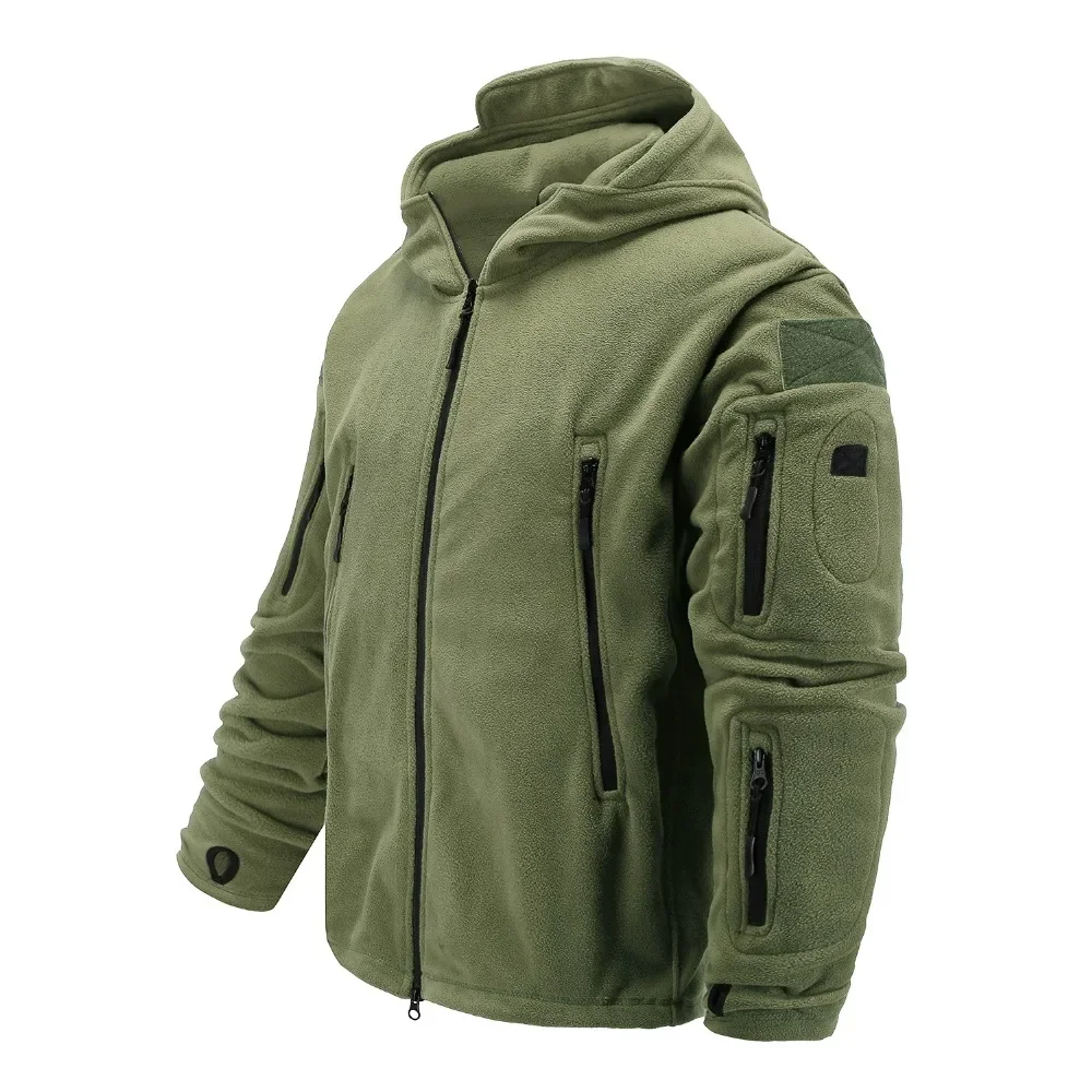 2023 new Spring Winter Fleece Jacket With Hoodie Mens Tactical Fleece Jacket Full-Zip Up Outdoor Windproof Hooded Warm Work Coat