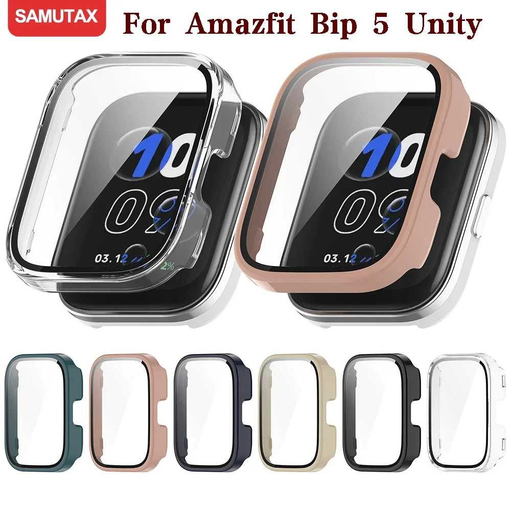 Watch Screen Protector Case Watch Accessories Watch Screen Protector Watch Case Watch Protective Case Watch Cover Watch Protective Cover Bumper Protective Case PC+Glass for Amazfit Bip 5 Unity Case Smart Watch Screen Protector All Around Cover Protective Bumpers for Amazfit Bip 5 Unity