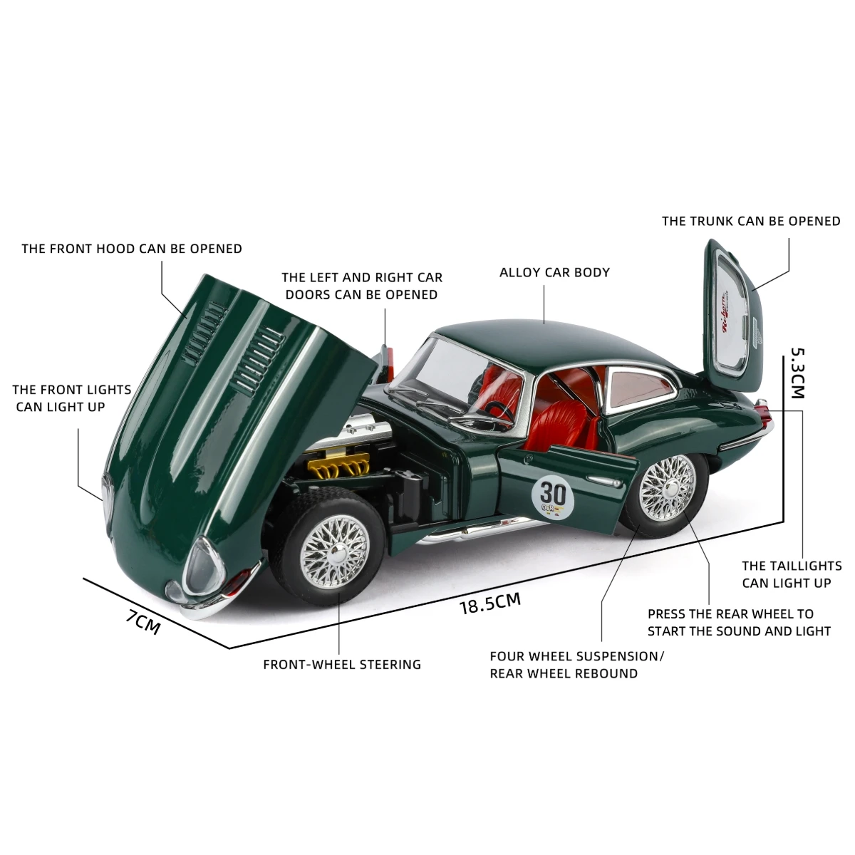 Jaguar E-Type Classical Toy Car Diecast Alloy Miniature with Sound & Light - Collector's Edition Gift