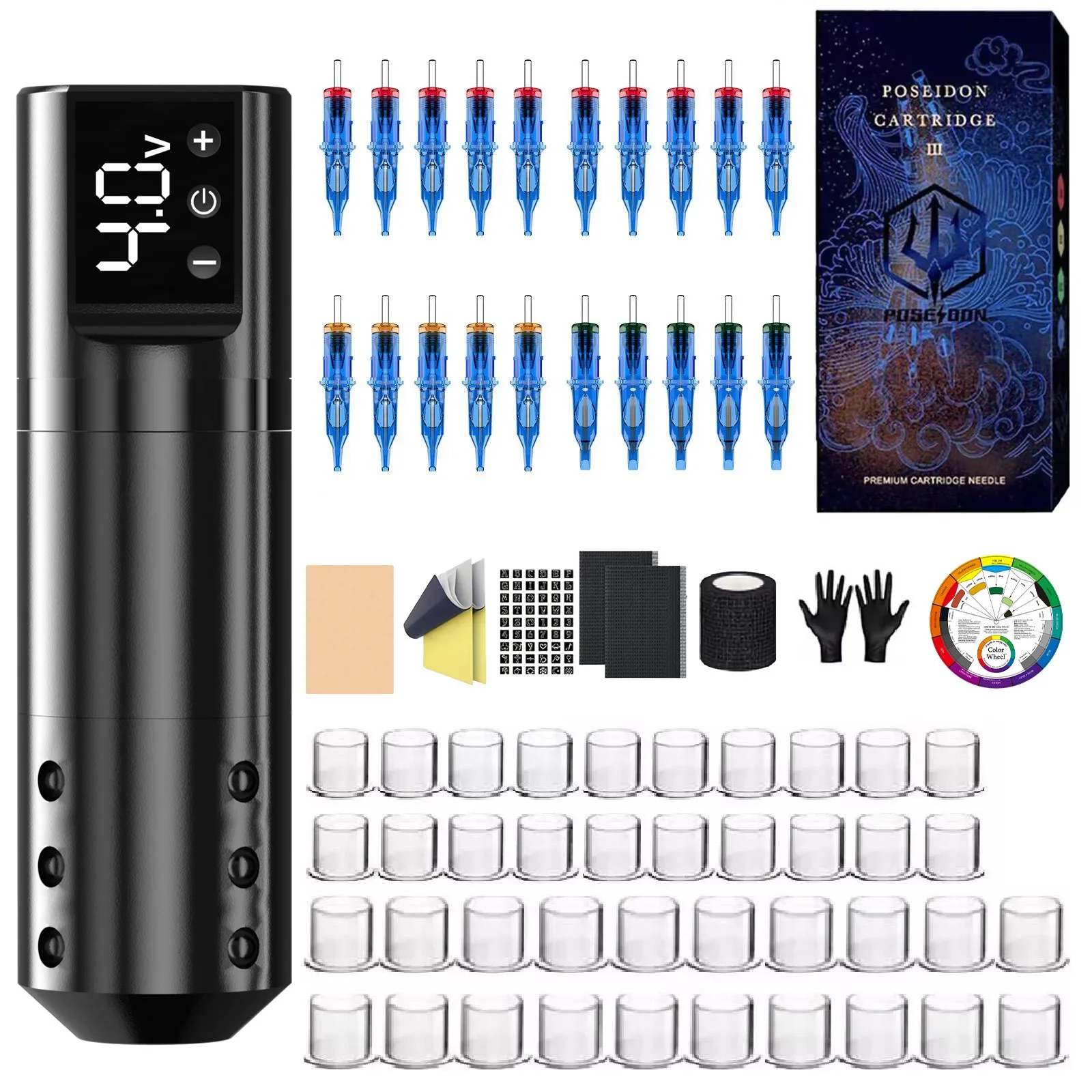 Kit tatuaggio POSEIDON Kit penna tatuaggio leggero per kit macchina tatuaggio trucco permanente Kit pistola tatuaggio wireless vendita calda - immagine 2