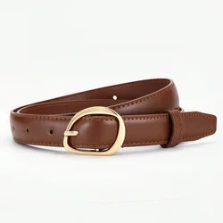 Women's Luxury PU Leather Belt with Gold Pin Buckle - Fashionable Waistband in Black or Brown - 110cm (Brown)
