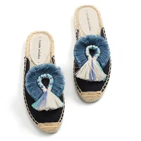Women's Slippers  Espadrilles  Fluffy Ball Mule Slides Sale -  Rubber Hemp Shoes Outside Spring  women  sandals - Image 2