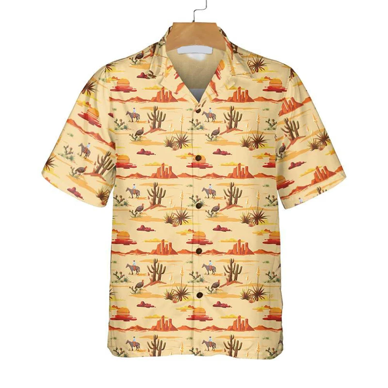 thumbnail image 1 of Camisas con estampado de vaquero retro, ropa informal con patrón de mezclilla 3D para hombre, camisa hawaiana de manga corta para playa, ropa informal para exteriores para hombre, 1 of 5