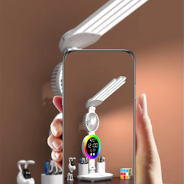 Rechargeable Table Lamp for Study, Desk Lamp Reading Light Led Table Light with Fan, Led Clock Dispaly Reading Lamp 5