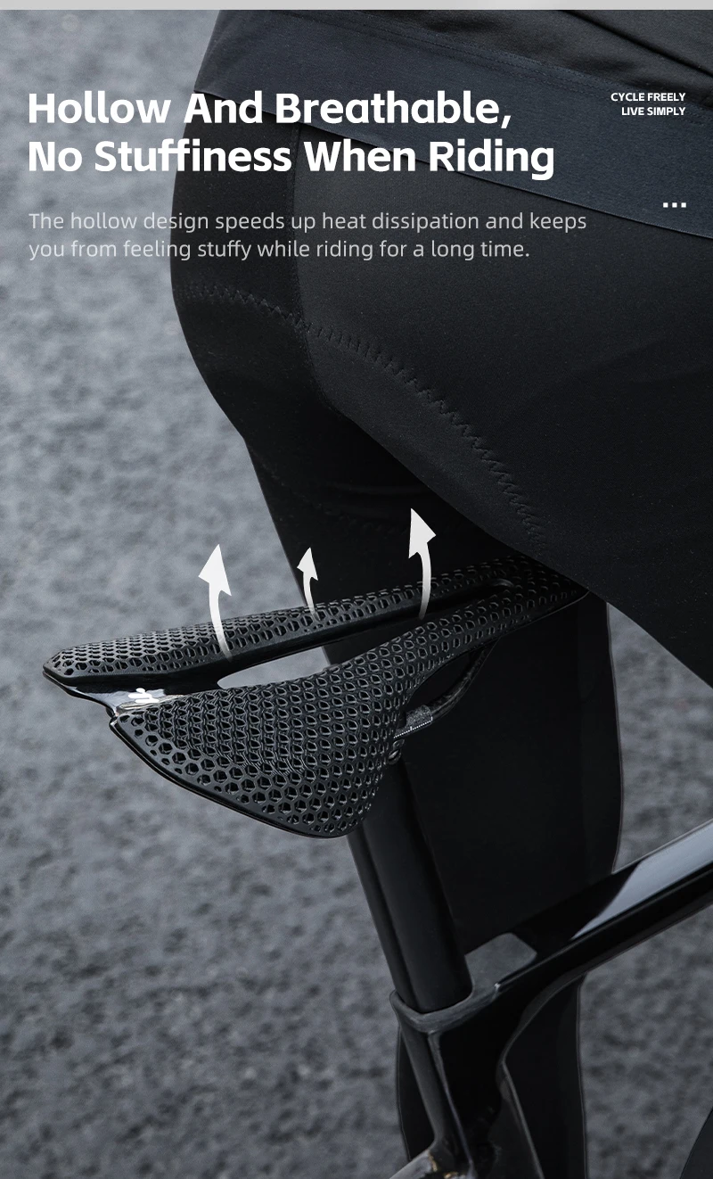 WEST BIKING Full T700 Carbon Fiber Weißer Fahrradsattel 3D-gedruckter Zoned Shock Absorbing Honeycomb Resin Seat Rennradsattel – Detail 9