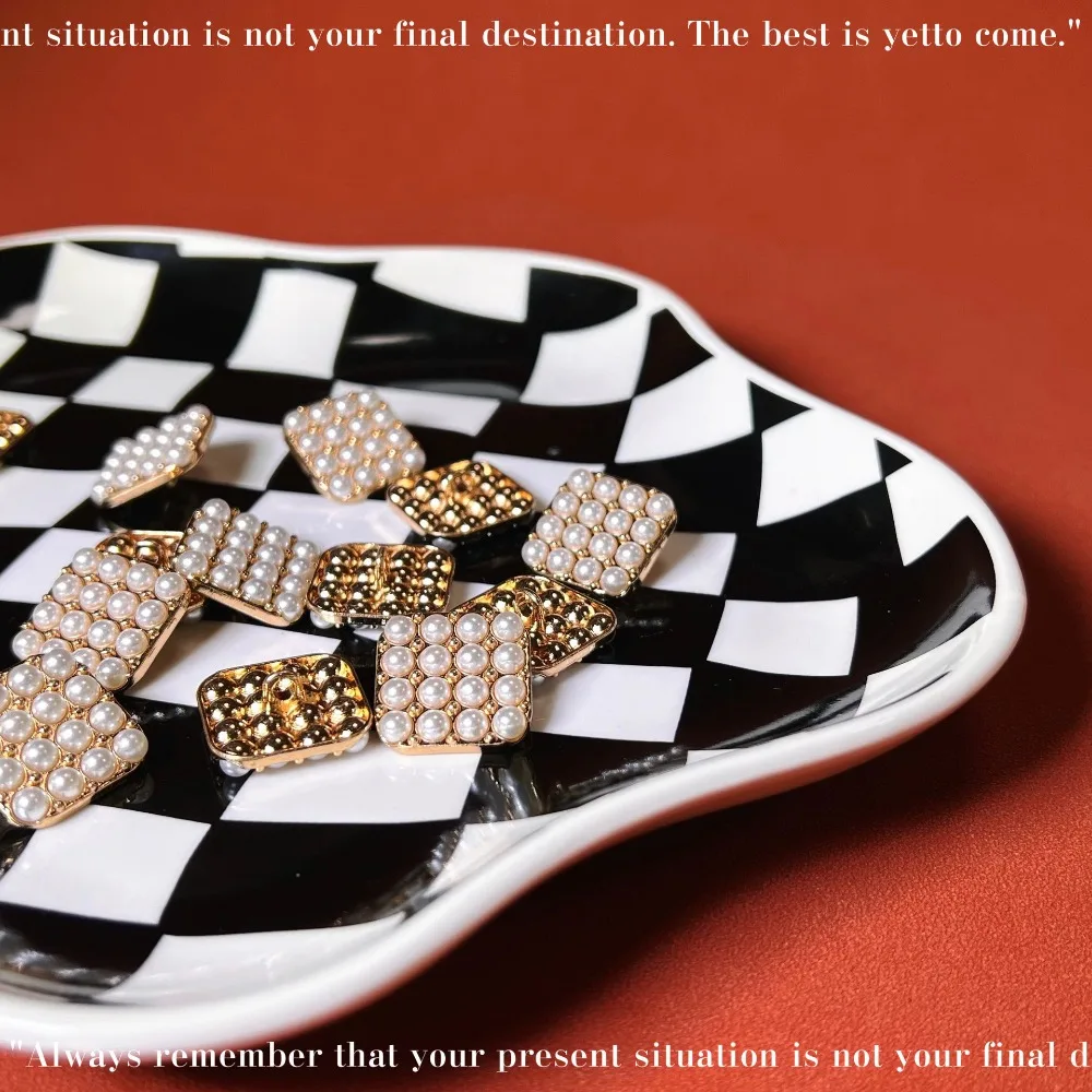 5 Pieces Elegant High-grade Inlaid Pearl Square Metal Buttons Tweed Coat Suit Jacket Jumper Beautiful Decorative Buttons 4